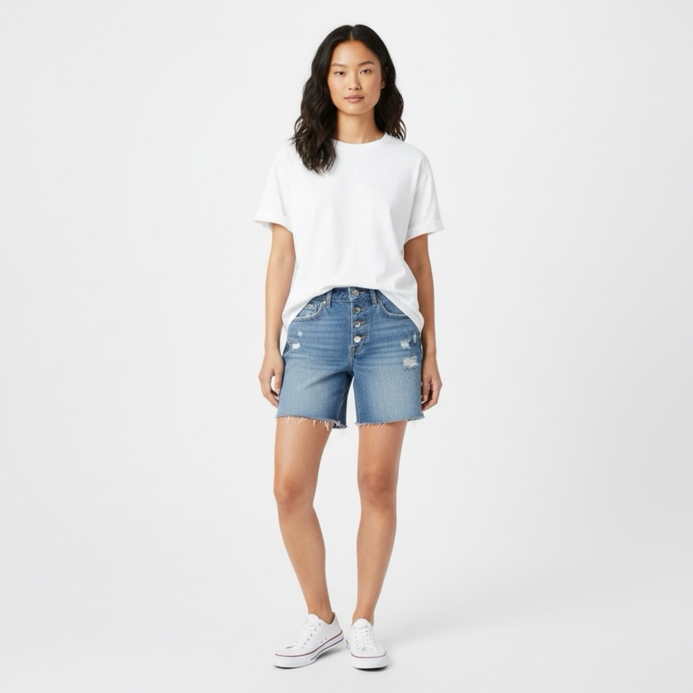 Distressed Denim Shorts